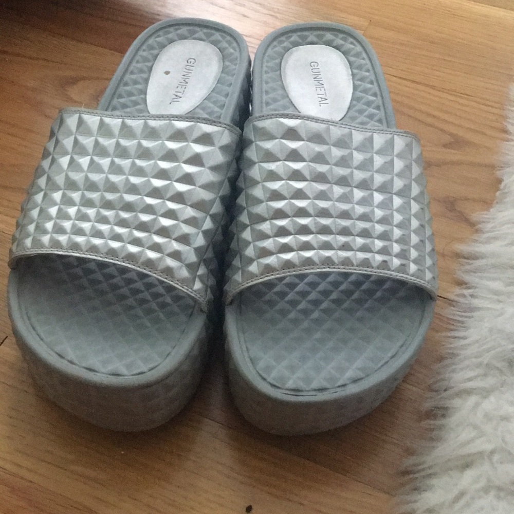 Silver slip on platform sandal
